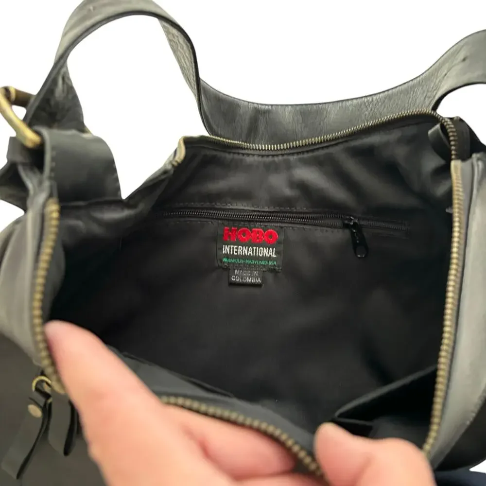 HOBO INTERNATIONAL BLACK LEATHER SHOULDER BAG CASUAL CLASSIC 13"x 8" - Picture 3 of 12